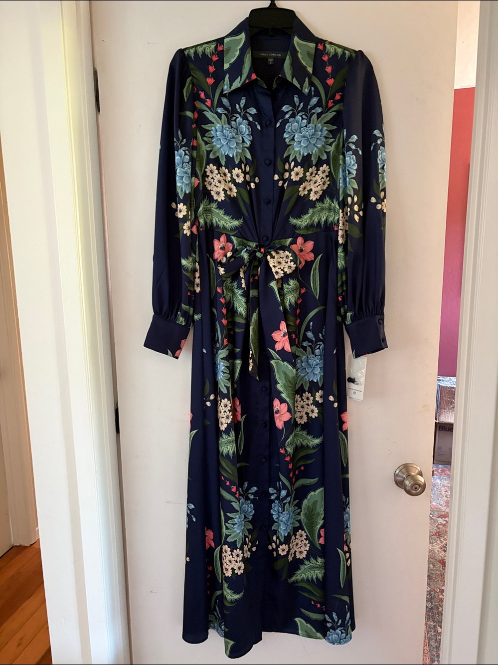 julia jordan Navy Floral Maxi Shirt Dress with Tie - Picture 5 of 7